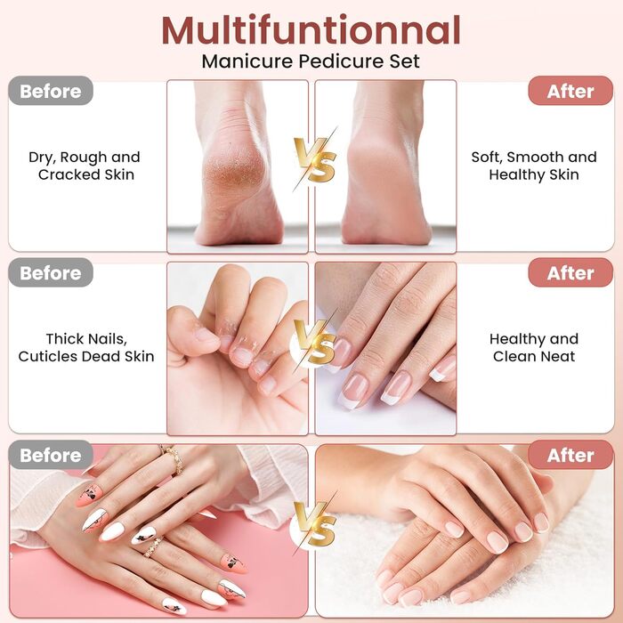 Електричний фрезер для манікюру та педикюру з 6 насадками, 10 швидкостей, LED-підсвічуванням, акумуляторний, для догляду за нігтями