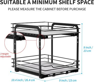 AIRUJIA Pull-Out Spice Rack, 2-Tier Dish Cabinet Organizer, Spice Rack Cabinet, Spice Rack, Lift-Up Bathroom Sink Shelf, Spice Organizer for Kitchen, L26.4*W23.2*H23CM