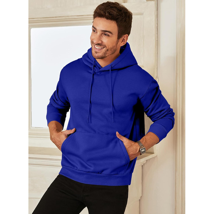 Чоловічий зимовий худі JMIERR — теплий бавовняний світшот з капюшоном та кишенями, синій, розмір L