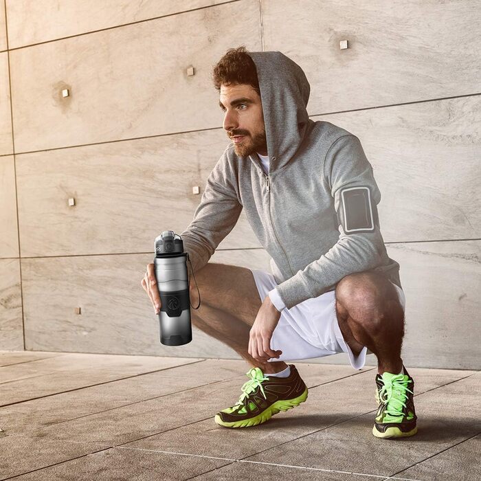 ZORRI Sport Water Bottle for Kids, 500 ml/700 ml/1000 ml, BPA-free, eco-friendly Tritan plastic, reusable water bottles with filter, Grey-1000ml, 1000ml-32oz