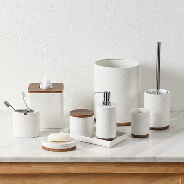 Набір аксесуарів для ванної кімнати Motifeur, 5 шт. (кераміка та дерево)