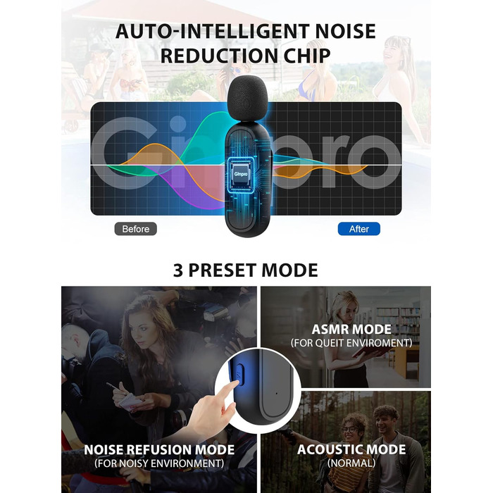 Мікрофон Lavalier Moman Handy Mini: бездротовий мікрофон для iPhone, YouTube, TikTok, Live-Streaming (чорний)