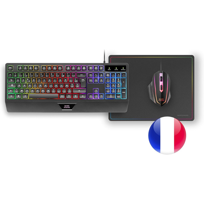 Ігровий комбо MARSGAMING MCP124: Клавіатура H-Mech LED RGB, Миша 3200DPI HUANO, Килимок Nanotextil 360x260mm, ESP Layout, Чорний