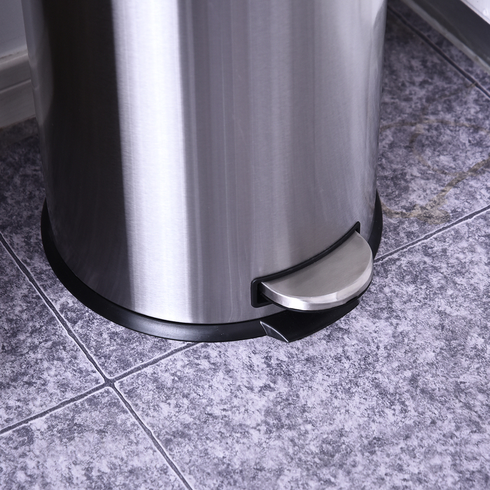 Відро для сміття HOMCOM 30L з внутрішнім відром і м'яким закриттям з нержавіючої сталі, срібного кольору, Ø29,2xH62,5 см, для кухні та офісу
