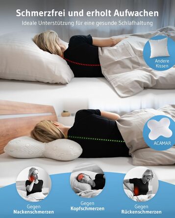 Side Sleeper Pillow ACAMAR, Third of Life - 2022 Innovation Award Winner, Orthopedic Neck Pillow for Neck Pain, Viscoelastic Memory Foam, Ergonomic Head Pillow with Thermo Cover White Thermoregulating Cover