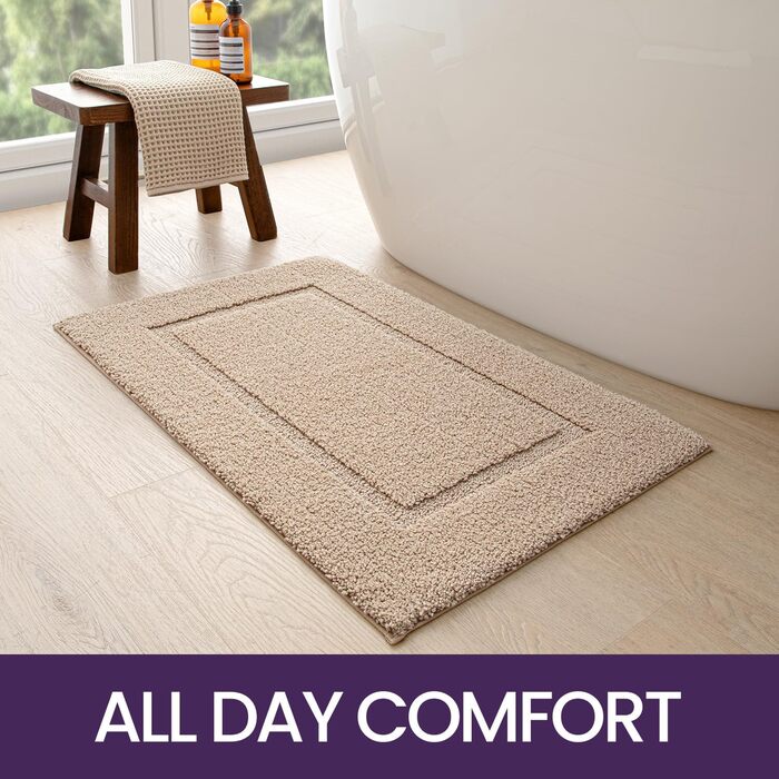 DEXI Bathroom Rug 61 x 152 cm, Non-Slip Bath Rug, Washable Soft Bath Mat, Microfiber Absorbent Bathroom Rug, Bath Mats for Bathtub, Shower Room and Bathroom - Beige 61 x 152 cm Beige