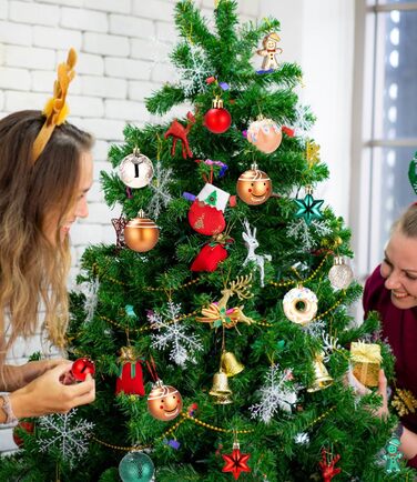 Набір прикрас для ялинки на Новий Рік: 42 штуки, кульки, червоний, зелений, золотий | Ялинкові прикраси