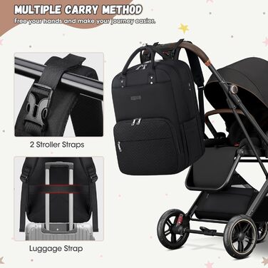 RAINSOMORE Backpack Diaper Bag - Backpack with Changing Pad - Large On-the-Go Diaper Bag - Multifunctional Baby Bag for Mom and Dad - Black