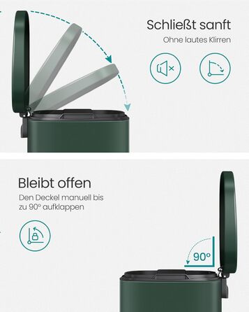 Відро для сміття SONGMICS 50 л, з педальним механізмом, сталеве, з м'яким закриттям, для кухні (Vintage Green)