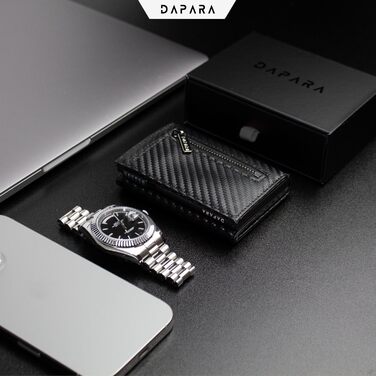 Чоловічий гаманець DAPARA з RFID-захистом | Тонкий гаманець для чоловіків з відділом для монет | Гаманець-картхолдер на 12 карт | Чоловічий гаманець з карбону - чорний