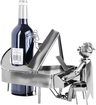 BRUBAKER Wine Bottle Holder Pianist Piano Player Metal Sculpture with Gift Card