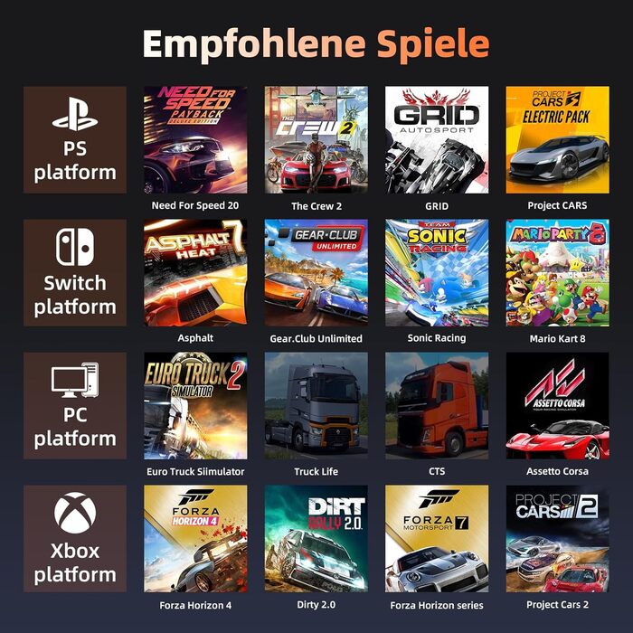 Ігрове кермо NBCP R270 з педалями: 270°, вібрація, сумісність з PC, PS3, PS4, Xbox One, Xbox Series X/S, Nintendo Switch – для гоночних ігор