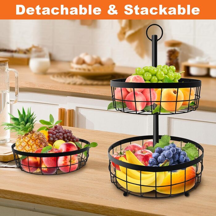 Металева фруктова етажерка Yiomxhi 3 ящики, чорна – для зберігання фруктів, овочів, хліба та закусок