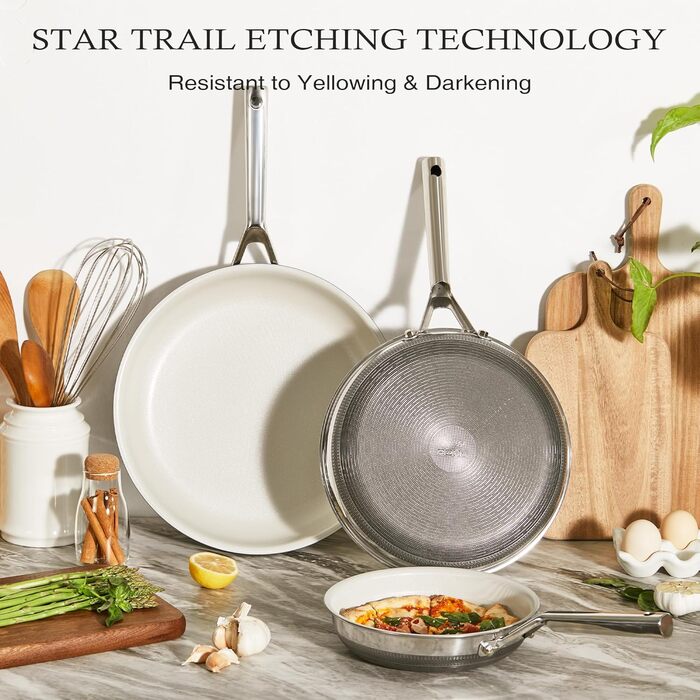 Набір антипригарних сковорідок Kitexpert Beige, титано-керамічне покриття, нержавіюча сталь, 3 шт. (20,3 см, 25,4 см)