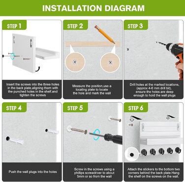 Дерев'яне ключниця на стіну з полицею, білий колір. 5 гачків для ключів, для прихожої, спальні, вітальні