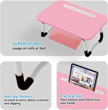 Стіл-підставка для ноутбука на ліжко - Laptoptisch 48 x 30 см, сірий/червоний, для їжі, читання, роботи