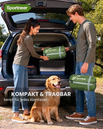 Спальний мішок Sportneer Outdoor для дорослих, теплий багатосезонний (3-4 сезони) для кемпінгу та подорожей, 220x85 см, зелений (температурний режим 10-26 °C)