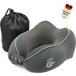 Подушка для шиї FS для літака та авто – Memory Foam з 360° підтримкою шиї – Регульована з кнопками – Дихаючий, м'який чохол – з мішечком – Сіра