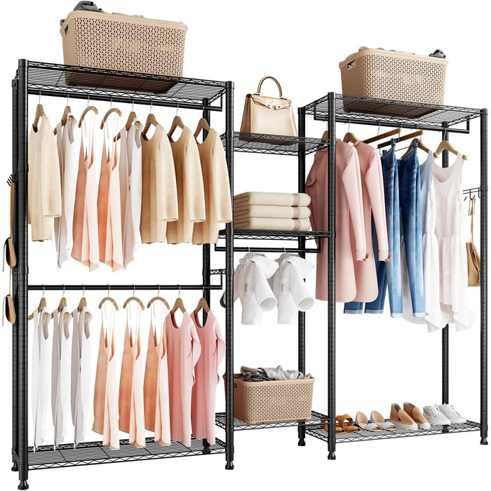 Стійка для одягу VEVOR з 4 перекладинами, 7 полицями та 8 гачками – міцна конструкція (385,5 кг) для спальні, магазину одягу, прихожої