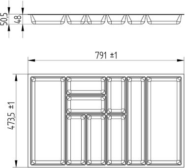 Вставка для столових приборів ORGA-BOX 3 антрацитова з текстурою Canvas, розмір 473x791 мм, для висувних шухляд 90 см (Nobilia, після 08.2012)
