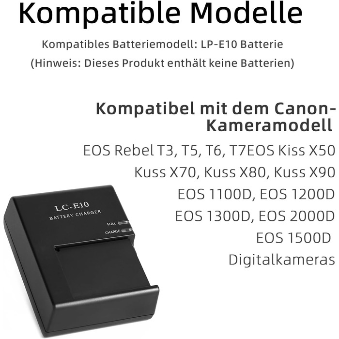 Зарядний пристрій для акумулятора Canon LP-E10/LC-E10C/LC-E10/LC-E10E (сумісний з EOS Rebel T7, T6, T5, T3, T100, EOS 4000d, 3000d, 2000d, 1500d, 1300d, 1200d, 1100d, 1100dkiss)