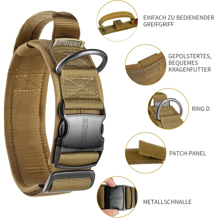 Нашийник для собак OneTigris з металевою застібкою Ranger Green (S, Coyote Brown)