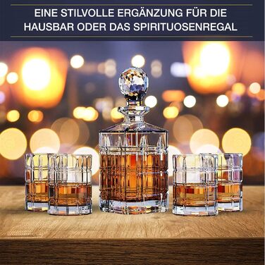 Regal Trunk & Co. Whisky Kristallgläser Set with Decanter - Set of 4 Square-Engraved Tumblers and Carafe - Crystal Whisky Decanter Set for Bourbon and Scotch - Includes Gift Box and Polishing Cloth