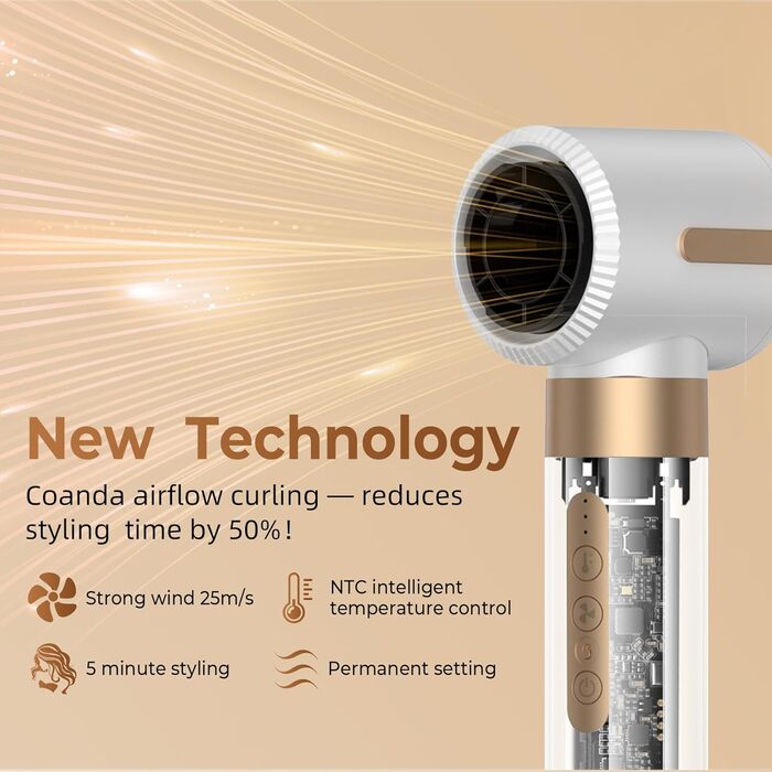UKLISS Airstyler Pro 7-в-1: Фен-стайлер з авто-локоном, щіткою, випрямлячем, мультистайлером, зменшенням пуху, без екстремального нагріву, білий/золотий