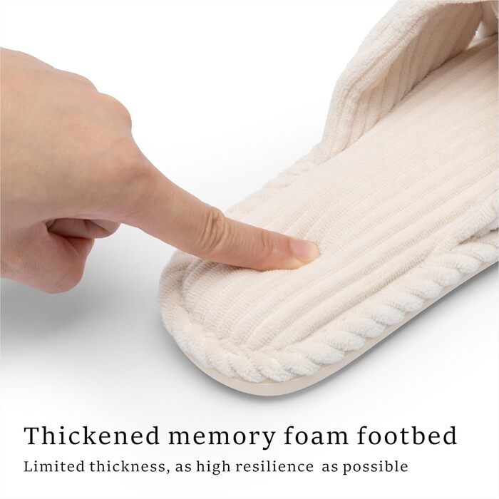 Чантому Хаусшухе для жінок: домашні тапочки з меморі-піною, зручні, з відкритим носком, ковдраний велюр, антиковзаючі, для дому, спальні, ванної кімнати, розмір 39/40 EU, бежеві