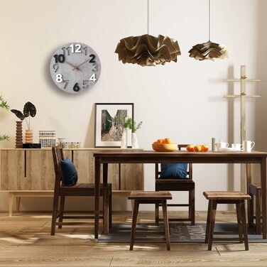 Sinsoledad 30cm Large Wall Clock No Ticking Sound Modern Wood 3D Wall Clocks for Living Room Bedroom Kitchen (Gray)