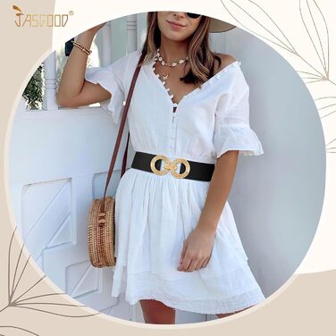 Жіночий широкий еластичний пояс JasGood з золотою пряжкою, чорний, L (81-90 см)