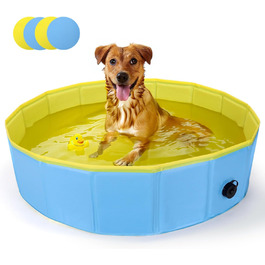 Nobleza Hundepool for Large & Small Dogs, Foldable Dog Splash Pool, Stable Dog Bathtub, Swimming Pool for Cats, 80 * 20cm, S, (120*30cm, Blue & Yellow)