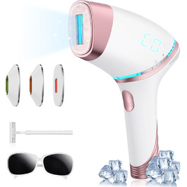 Пристрій для епіляції IPL з охолодженням 5°C, лазерний епілятор з 3 насадками, 5 рівнів потужності, безліч імпульсів, для жінок та чоловіків