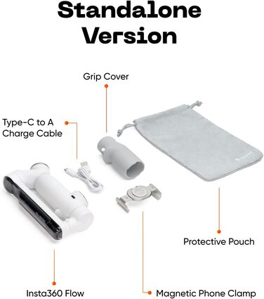 Insta360 Flow - Gimbal для смартфона з автотрекінгом, 3-осьова стабілізація, вбудований селфі-стік та штатив, білий