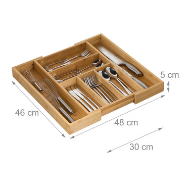 Relaxdays Bamboo Cutlery Box, Extendable M