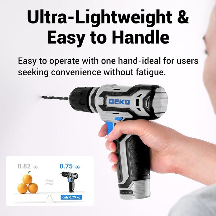 Набір акумуляторної дрилі DEKO 12V: 238 штук у кейсі. Акумуляторна дриль-шуруповерт для дому, рукоділля та ремонту. Комплект інструментів (блакитний)