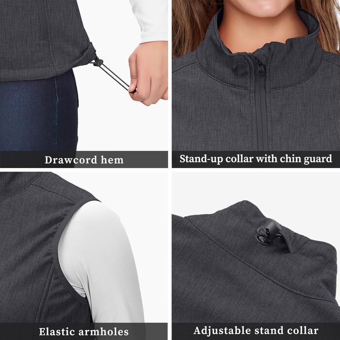 Жіноча легка софтшеллова жилетка 33,000ft - водонепроникна, вітрозахисна, для бігу, гольфу, туризму (48, Темно-сірий)