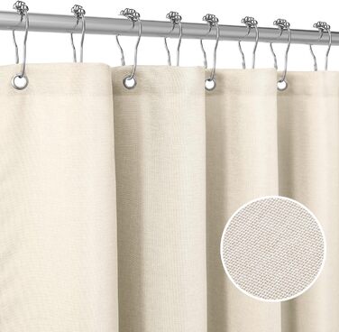 Штора для ванної кімнати льон з металевими кільцями, бежева 182x182 см - Водонепроникний текстильний комплект для ванни