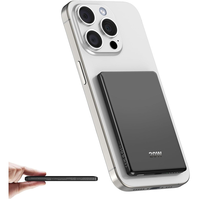 Power Bank Dbasne Магнітний 5000mAh з PD 20W та QC 3.0 для iPhone 16/15/14/13, USB-C, чорний