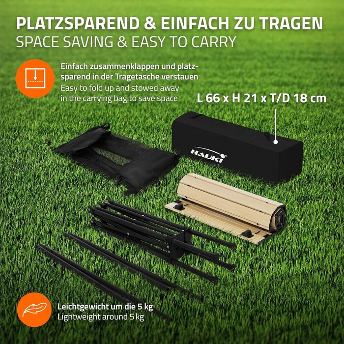 Стіл для кемпінгу Hauki, розкладний, коричневий, 118 x 55 x 64,5 см, алюмінієвий, з рулоючою стільницею, для відпочинку на природі, саду, балкону, подорожей, ринку, з сумкою (Бежевий (світле дерево))