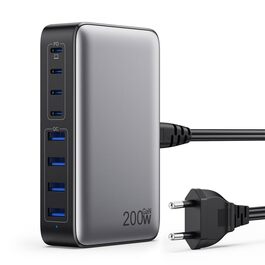 Зарядний пристрій Feob 200W USB-C GaN III 8-Port з PPS PD 65W для MacBook, iPhone, Steam Deck, смартфонів - Чорний