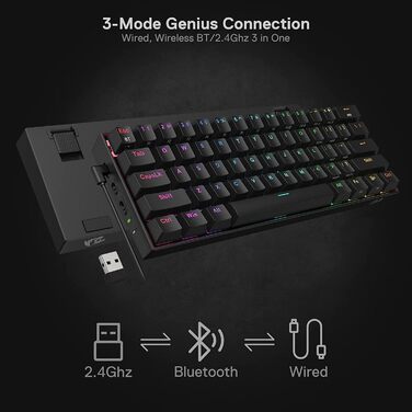 Redragon K530 Pro Draconic - Механічна ігрова клавіатура 60% з RGB-підсвічуванням та brown Tactile перемикачами (61 клавіша, Hot-Swap, для Windows/Mac/Android)