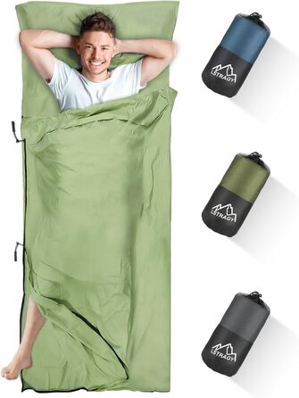 Спальний мішок для кемпінгу 2в1, мікрофібра, 220x95 см, зелений