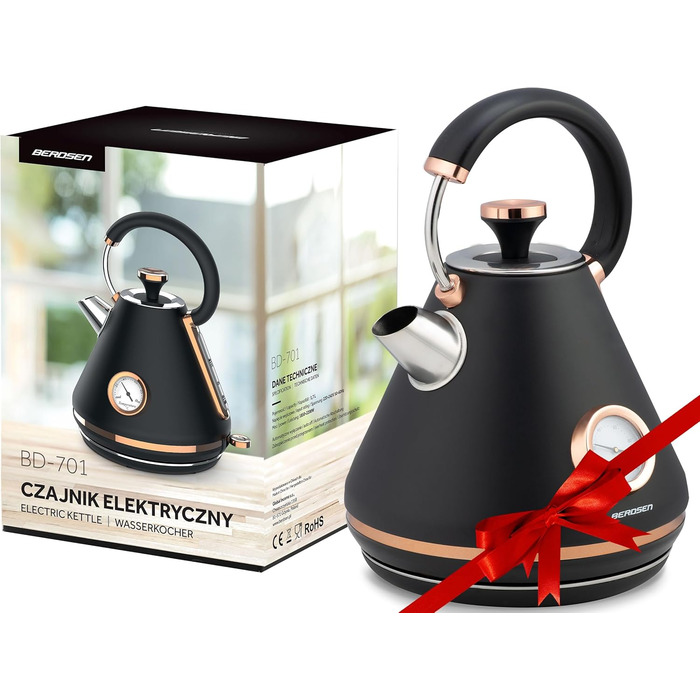 Елегантний чайник Berdsen BD-701 з термометром, 1.7L, чорний