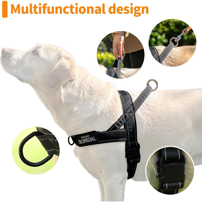 Шлейка для собак без тяги, не виривається, відбиваюча, регульована (Чорний, M) для малих та середніх собак, обхват грудей 53–70 см