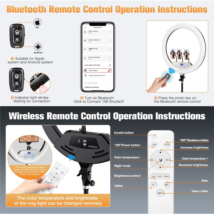 Кільцеве світло 22 дюйма з штативом 175 см, LED дисплей, 2 USB порти, регульована яскравість, для фото та відео, TikTok, макіяж, тату, б'юті-блогер, стиліст, барбер, фотограф, чорний