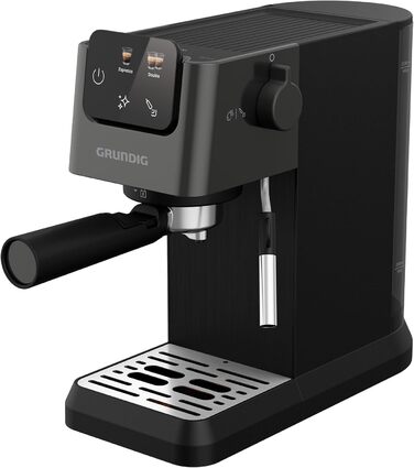 Кавоварка еспресо GRUNDIG KSM 4330 з паровою насадкою для молока, для меленої кави, знімний резервуар для води, сенсорний дисплей, 1626 Вт, функція пам'яті, чорна