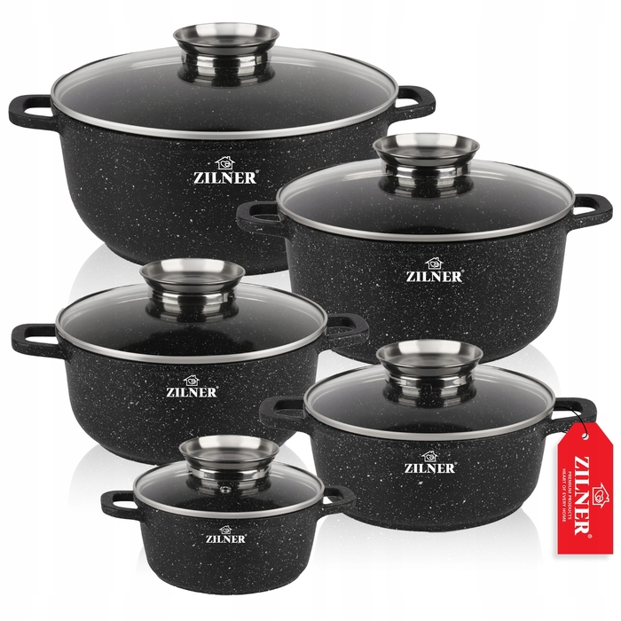 Набір каструль Zilner з мармуровим покриттям, алюмінієвий, 10 предметів