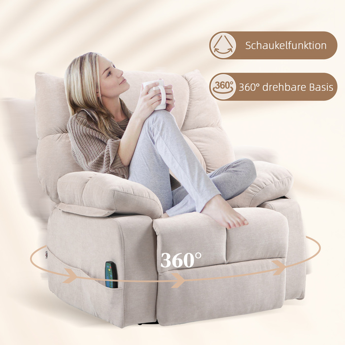 HOMCOM Recliner with Massage Function, Electric TV Chair with Heating Function, Reclining Function, Swivel Massage Chair with Spring System | Aosom