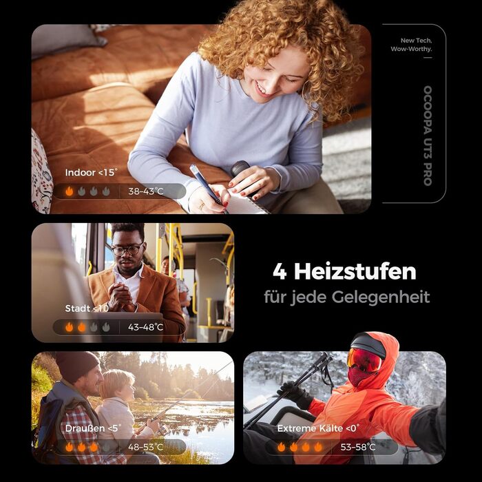 Електричні грілки для рук OCOOPA UT3 PRO (2 шт), 10000mAh, USB Powerbank, 4 режими нагріву, до 58°C, для чоловіків, ідеально для гольфу, полювання та кемпінгу, чорний